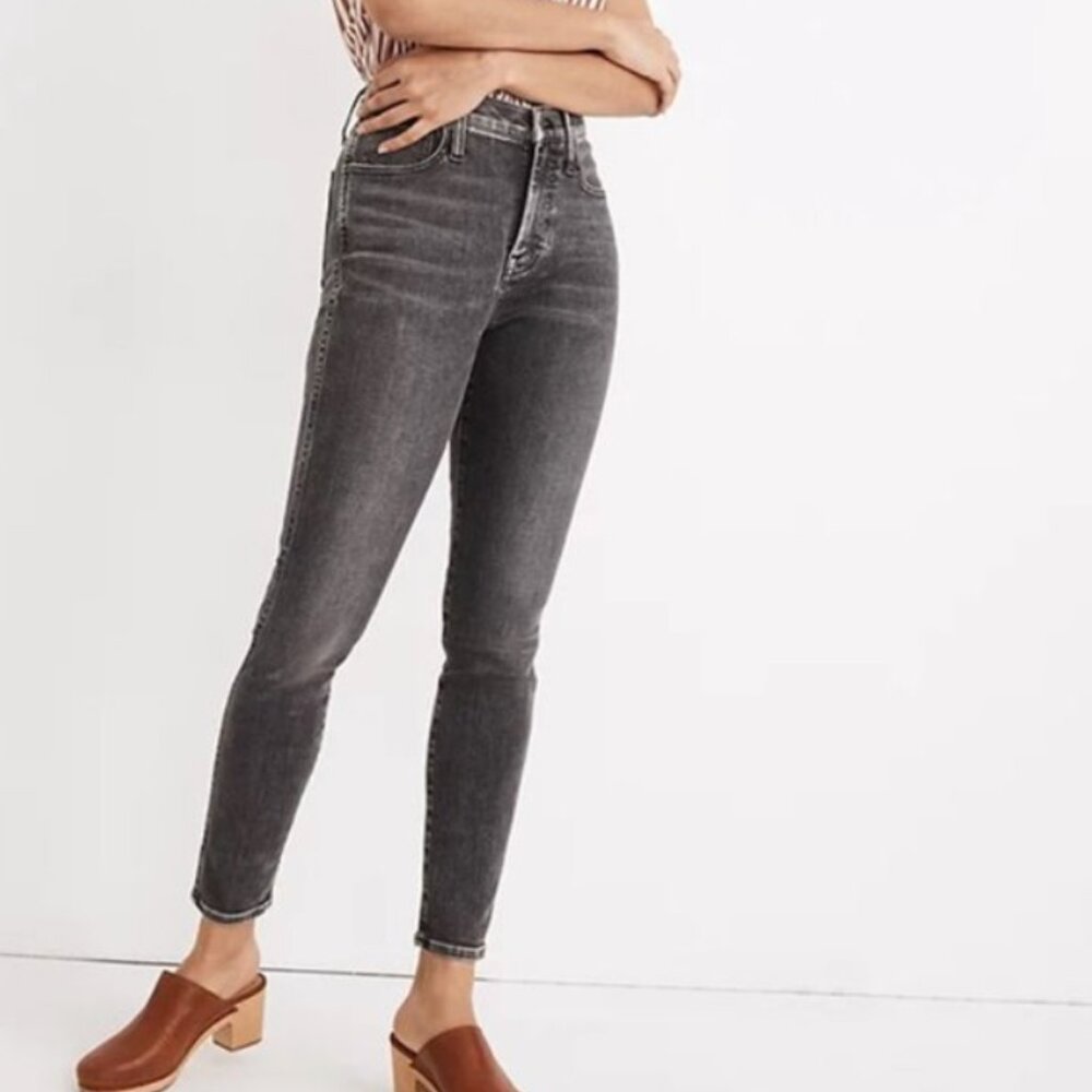 Madewell 10-Inch High Waist Skinny Jeans, color: distressed black/grey size 25